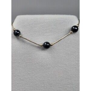 Vintage Sterling Silver - Onyx 3 Bead 7" Liquid Bead Bracelet